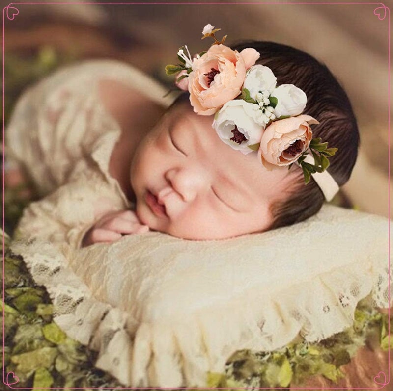 SPOKKI Newborn Baby Cute Lace Rompers Photography Props with Flower Headband Vest Floral Classic Outfits for Girl Princess Twins Birthday Party - Image 5